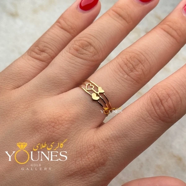 انگشتر سه قلب سه لاین طلا